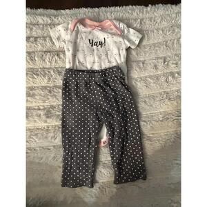 Baby Gear Infant 2-Piece Outfit with Cat Design Pants and 'Yay!' Bodysuit 0-3M
